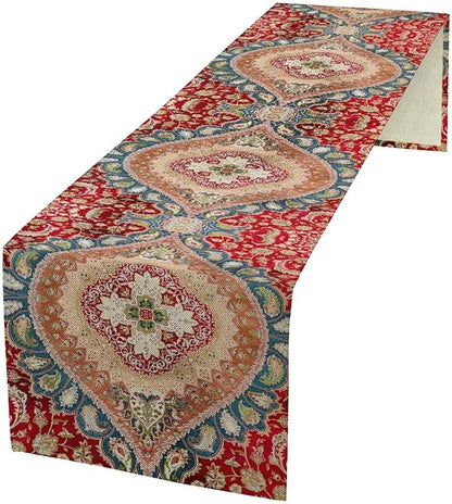 Vintage Persian Table Runner, Boho Traditional Red Ornate Floral Print Table Runner for Kitchen Dining Festive Holiday Party Decor, 13x108 Inch