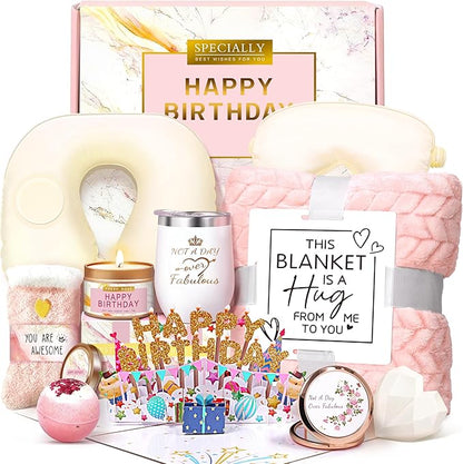 Birthday Gifts for Women, Unique Spa Birthday Gift Basket with Blanket for Women - Happy Birthday Gifts for Her, Mom, Sister, Teacher, Girlfriend, Coworker, Wife, Bestie, BFF