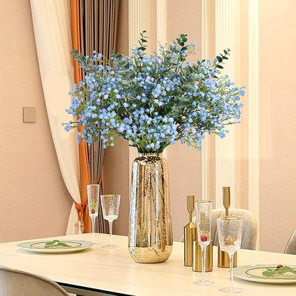 DEEMEI 18pcs Babys Breath Artificial Flowers Fake Eucalyptus Leaves Flowers Bouquet Artificial Blue Gypsophila Bouquets Real Touch Faux Flowers for Wedding Floral Arrangement Party Home Decoration