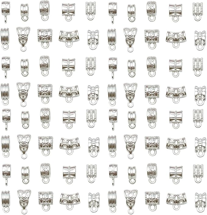 WOCRAFT 60pcs Bright Silver Bails Space Beads Bracelet Charms for Jewelry Making Sets DIY Necklace Bracelet Keychain Crafting Charms Kit Craft Supplies (SN855)