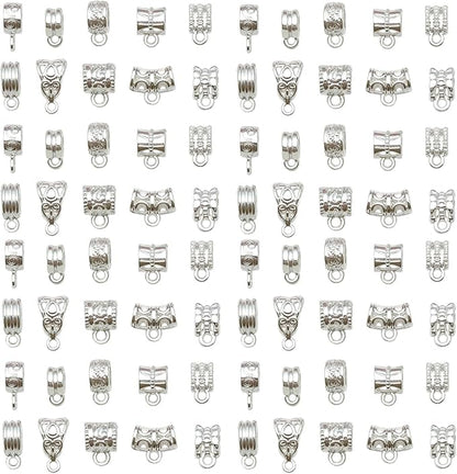 WOCRAFT 60pcs Bright Silver Bails Space Beads Bracelet Charms for Jewelry Making Sets DIY Necklace Bracelet Keychain Crafting Charms Kit Craft Supplies (SN855)