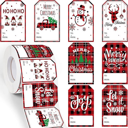 Zonon 720 Pieces Self Adhesive Christmas Gift Tag Xmas Kraft Name Tags Natural Kraft Xmas Stickers Paper Tags Labels for Christmas Decoration(Snowman Style)