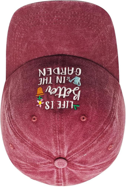 Gardening Gifts for Women, Gardening Hat, Adjustable Washed Cotton Embroidered Baseball Cap