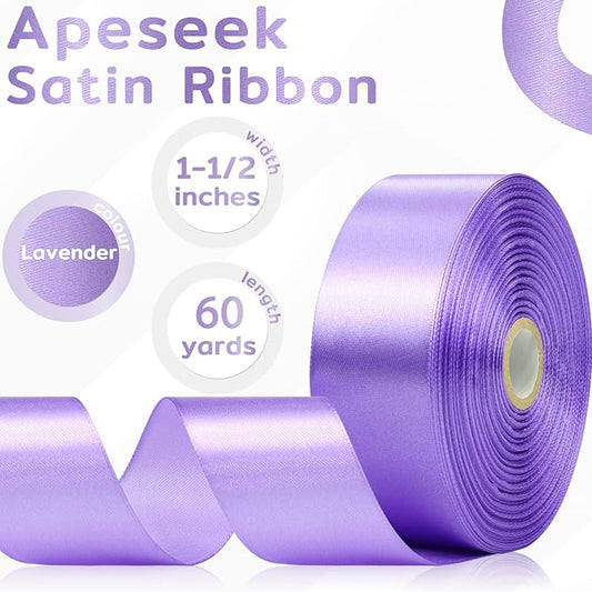 60 Yards Lavender Ribbon 1-1/2 Inch, Solid Lavender Purple Satin Ribbon for Gift Wrapping, Crafts, Flower Bouquet, Wedding, Baby Shower, Easter, Christmas, Halloween