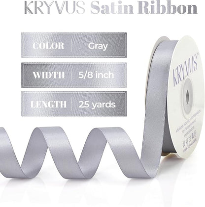 Gray Satin Ribbon, Double Faced 5/8 Inch X 25 Yards Gray Ribbon, Premium Satin Ribbon for Gift Wrapping, Crafts, Hair Bow Making, Sewing, Flower Bouquet, Wedding Party Decor