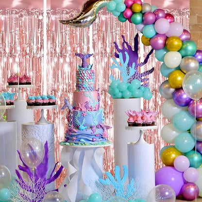 Keyali 4 Pack 3.3 * 8.3 ft Foil Curtain Metallic Tinsel Fringe Curtains Photo Booth Props Backdrop for Birthday Wedding Engagement Baby Shower Christmas Holiday Celebration Partyl,Rose Gold