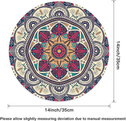Mandala Round Placemat Set of 4 Elegant Linen Table Mats for Dining, Heat Resistant, Stain Resistant Perfect for Dinner Parties, Restaurants, and Everyday Use