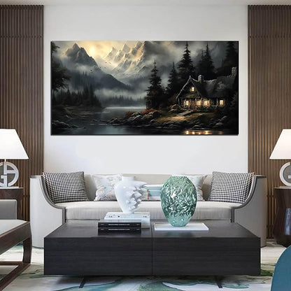 Natural Landscape Wall Art for Living Room Tree Pictures Wall Decor for Office Mountains Canvas Wall Art for Size 29" x 58"