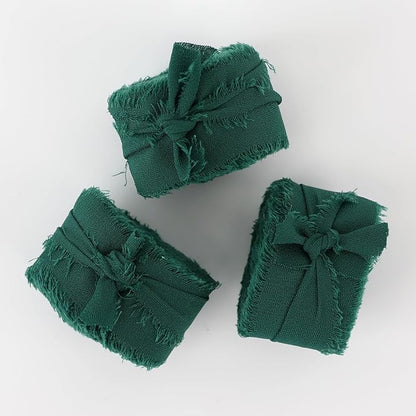 MEEDEE Dark Green Chiffon Ribbon 1 Inch Green Frayed Ribbons Green Chiffon Silk Hunter Green Ribbon Thin Chiffon Ribbons for Crafts, Gift Wrapping, Wedding Invitation (3 Rolls 21 Yards)