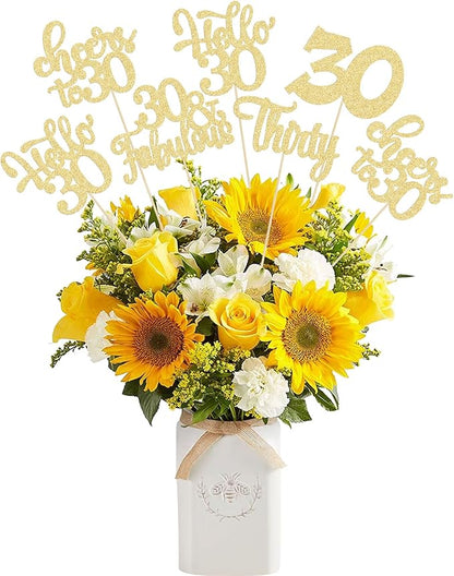 Gyufise 15Pcs 30th Birthday Centerpiece Sticks Thirty Happy 30th Table Flower Centerpieces Sticks Cheers to 30 Floral Decorations for 30th Birthday Party Centerpieces Supplies Gold