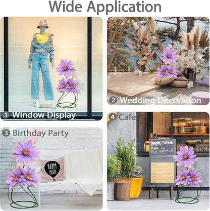 Large Daisy Faux Flowers for Decorations, 3 Pcs Giant Artificial Daisy Flower with Adjustable Stand for Home Decor Garden,Hotel,Office,Photography Props,Wedding,Art Gallery,Shop Window Display(Purple)