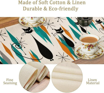 Mid Century Modern Black Cat Table Runner,Table Runners for Kitchen Dining Tables Decor Decoration for Kitchen Family Dinner Table Holiday Party Farmhouse 13 x 108 Inch