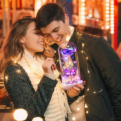 Beferr Christmas Rose Gifts for Women Mom Birthday Gifts, Galaxy Glass Rose Forever Preserved Flowers for Delivery Prime Light Up Rose in Glass Dome with Butterfly Xmas Gifts for Grandma Her Wife