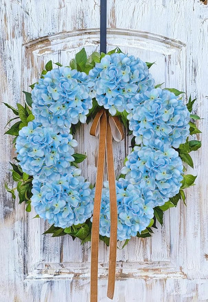 Hollyone Light Blue Silk Hydrangea Artificial Flowers Heads 7.4inch Large Fake Hydrangea 4Pcs Full Faux Flowers with Stems for Wedding Party Table Centerpieces Flower Arrangement Home Decor