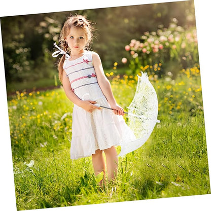 Lace Umbrella Parasol Floral White Umbrella Vintage Wedding Bridal Umbrella Photography Scene Props for Baby Shower Bridal Decorations Assorted Color A