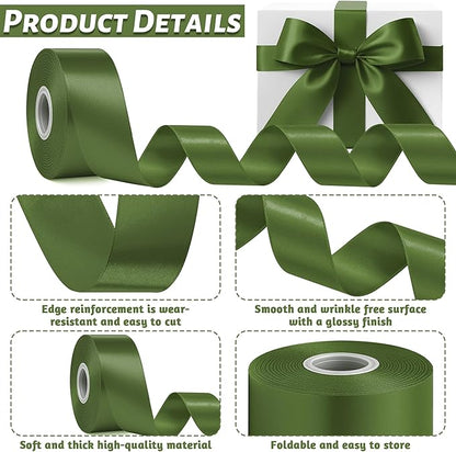 Fullive Army Green Christmas Ribbon, 1 1/2 Inch 30 Yards Ribbons for Crafts, Polyester Satin Ribbon for Gift Wrapping for St. Patrick's Day Christmas Decorations Wrapping Bouquet Floral Arrangements
