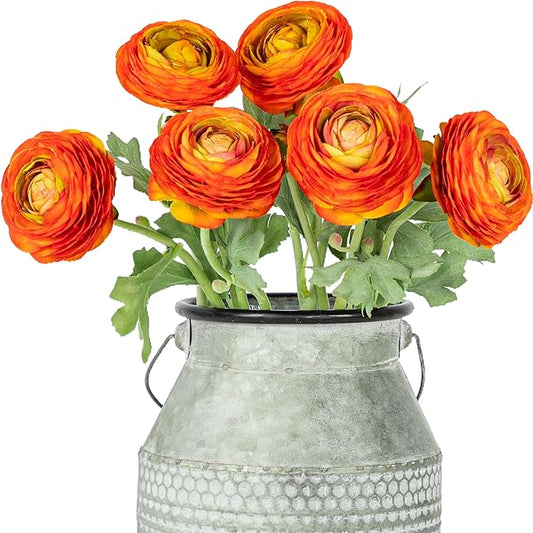 Artificial Ranunculus Flowers with Real Touch Stem, Silk Ranunculus Flowers (Orange, 6pcs)