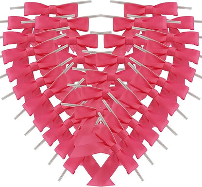 50pcs 2-1/2" Hot Pink Satin Ribbon Bows with Twist Tie Bows for Christmas Gift Packing&Wrapping (Hot.Pink)