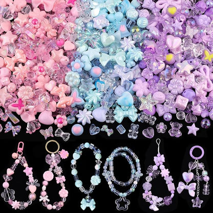 Assorted Acrylic Beads, 130-180PCS 3 Mixed Colors Cute Beads for Bracelet Making, GummyBear Bow Flower Kawaii Charms for Jewelry Making DIY Necklace Keychain Phone Charm Christmas Gift