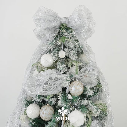 MEEDEE Silver Glitter Mesh Star Web Ribbon 10 Inch Wide by 10 Yards Roll Silver Fabric Ribbon Decorative Mesh Ribbon for Christmas Tree, Garland, Holiday Wreaths, Bows