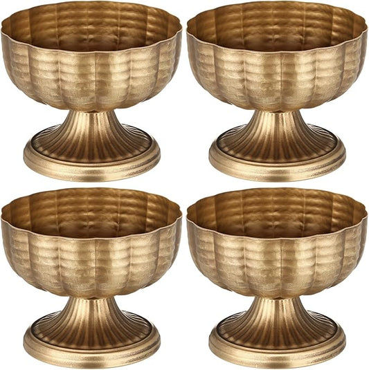 4 Pcs Distressed Vintage Gold Compote Vase for Centerpieces Compote Bowl 8'' Wide Vintage Decorative Antique Urn Planter Vase for Wedding Event Anniversary Party Indoor Outdoor Activity