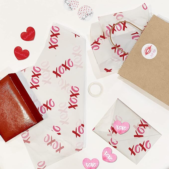 Pro Supply Global XOXO Printed Tissue Paper for Valentine's Day Gift Bags or Boxes and Wrapping - Bulk Decorative Art Tissue Paper for Packaging and Gifting | 24 Sheets 20" x 30"