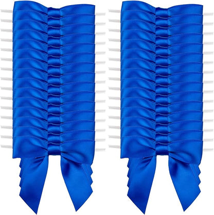 7Rainbows 30pcs Boutique 3.5" Blue Satin Ribbon Twist Tie Bows for Tying Up Packages Gift Wrapping