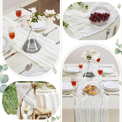 6 Pack White Cheesecloth Table Runner 10FT Long Boho Gauze Table Runner Rustic Sheer Runner for Wedding Bridal Baby Shower Birthday Party Table Decor Thanksgiving Christmas Decorations