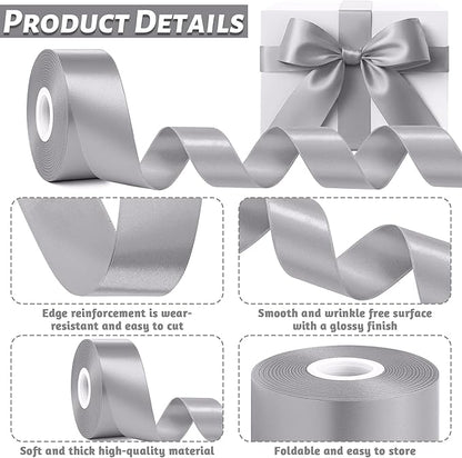Fullive 1 1/2 Inch Ribbons for Crafts, 30 Yards Gray Ribbon for Gift Wrapping, Polyester Solid Satin Ribbon for Flower Bouquet for Birthday Holiday Decorations DIY Hair Bows Floral Arrangements