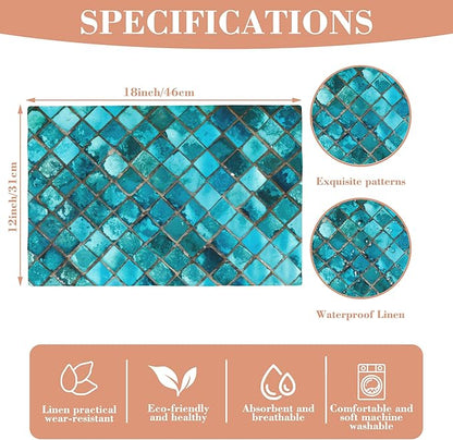 Placemats Set of 4 Square Glass Mosaic Place Mats Washable Table Dinner Mats Linen Table Mats for Kitchen Dining Party Home Kitchen Decor 12x18 Inch