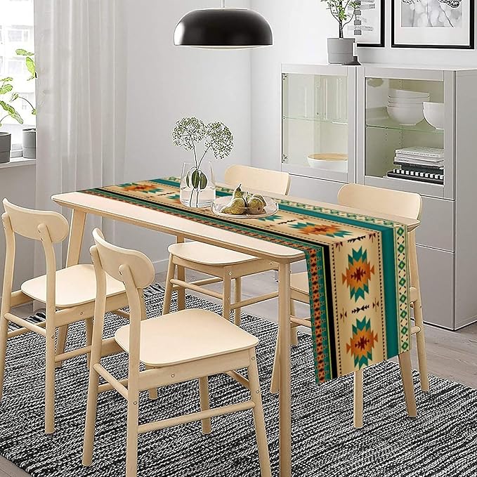 Aztec Southwest Table Runner, Ethnic Style Design Geometric Triditional Kitchen Table Runners Table Setting Decor for Garden Farmhouse Wedding Party Holiday Dinner Home, 13x90 Inch