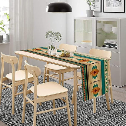 Aztec Southwest Table Runner, Ethnic Style Design Geometric Triditional Kitchen Table Runners Table Setting Decor for Garden Farmhouse Wedding Party Holiday Dinner Home, 13x60 Inch