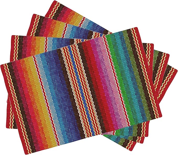 Mexican Colorful Stripes Placemats Set of 4, Placemats Dining Table Mat Set,12x18 Washable Stain Resistant Wipeable Cloth Placemat for Kitchen Buffet Parties