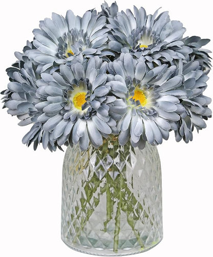 TOPIA Artificial African Daisies Flowers African Daisy Silk Flowers Artificial Gerbera Daisies Pack of 10 (Grey)