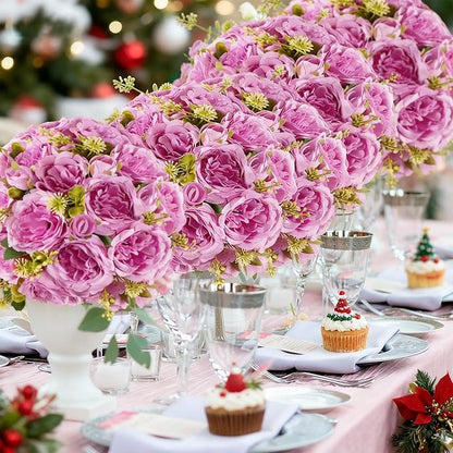 12 Packs Artificial Peonies Silk Flowers: Faux Peony Bouquet 12 Bundles, Fake Peonies Flowers Bulk for Centerpiece Table Wedding Party Home Decor for Christmas Decoration (Light Purple)