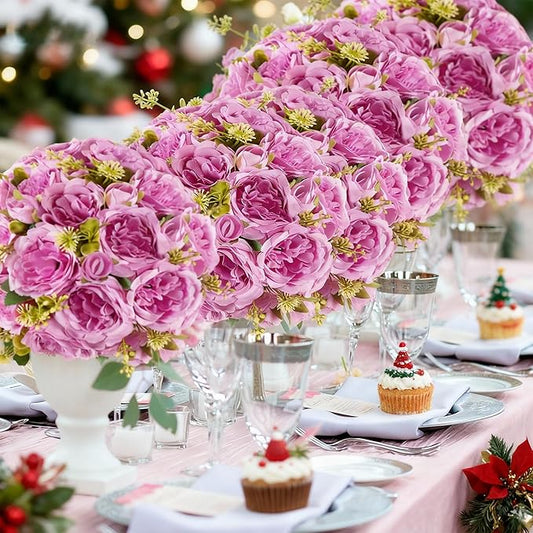 4 Packs Artificial Peonies Silk Flowers: Faux Peony Bouquet 4 Bundles, Fake Peonies Flowers Bulk for Centerpiece Table Wedding Party Home Decor for Christmas Decoration (Light Purple)