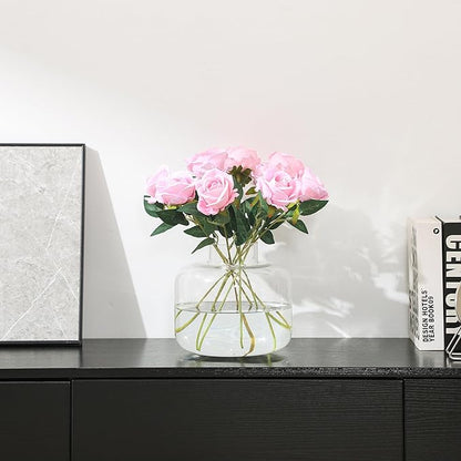 Round Glass Vase, Wide Glass Vase, Large Clear Vases for Flowers, 8 Inch Large Flower Vases for Living Room, Dining Table, Wedding, Bookshelf, Office Decor