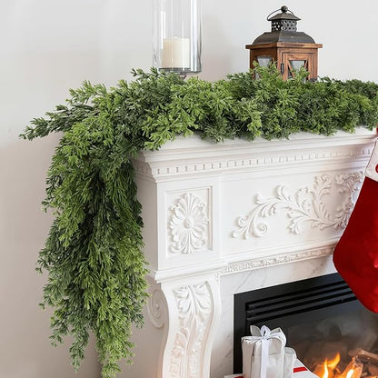 Real Touch Cedar Garland, Christmas Artificial Realistic Faux Cypress Pine Garlands, Christmas Greenery Garland Decorations for Mantle, Table, Stairs, Doorframe, Fireplace, Winter Garlands(6FT)