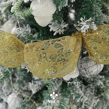 MEEDEE 6 Inch Wide Wired Ribbon Gold Glitter Mesh Web Wired Edge Ribbon by 10 Yards Roll Gold Mesh Wired Ribbons for Christmas Tree, Garland, Holiday Crafts, Wreaths, Bows, Centerpiece, Gift Wrapping
