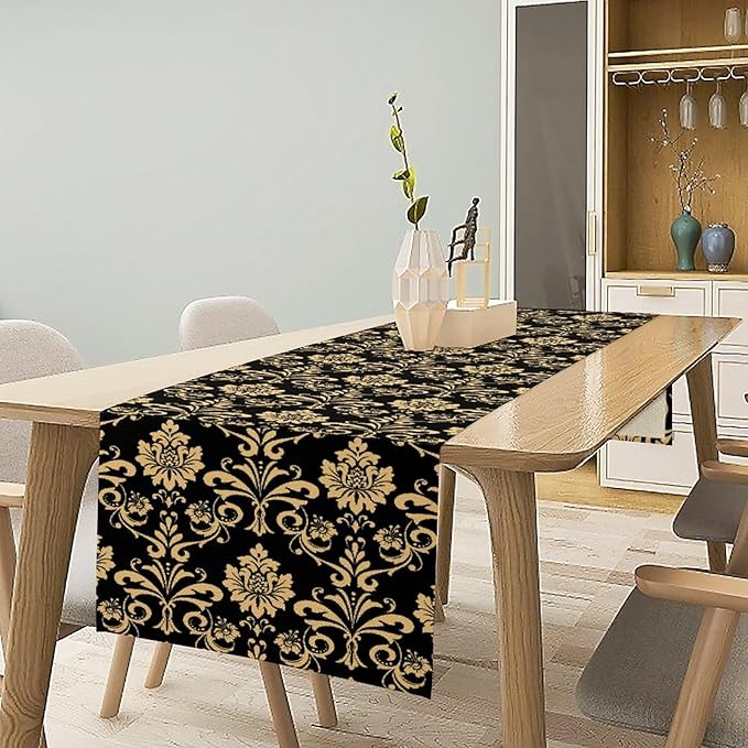 Gold Damask Table Runner,Gothic Antique Victorian Floral Boho Table Runner for Home Kitchen Table Dining Garden Farmhouse Wedding Party Decor 13x60 Inch