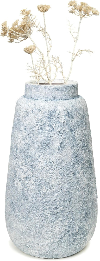 Blue Marble Effect Ceramic Vase-Textured Stone Finish Flower Holder-Modern Decorative Vase-Coastal Home Accent-Distressed Pottery-Tall Elegant Centerpiece [18" W X 8.5" H]