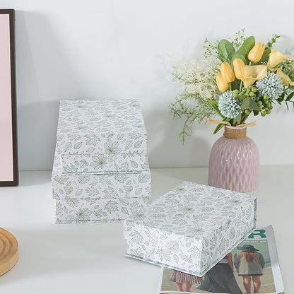 Soul & Lane Decorative Cardboard Storage Boxes, Set of 3 Light Green Floral Pattern Keepsake Boxes with Magnetic Closure, Nesting Memory Storage for Organizing and Home Décor, Blossom Harmony