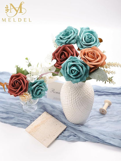 Meldel Artificial Flowers 25pcs Real Looking Dark Teal Foam Fake Roses with Stems for DIY Wedding Bouquets Bridal Shower Centerpieces Floral Arrangements Home Decorations Crafts Rose