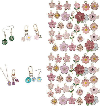 60pcs15 Types Flower Charms For Jewelry Making Enamel Flower Charms For Necklace Bracelet Earring for Gift that Office, Travel & DIY Creators