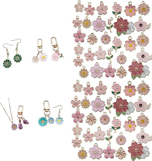 60pcs15 Types Flower Charms For Jewelry Making Enamel Flower Charms For Necklace Bracelet Earring for Gift that Office, Travel & DIY Creators