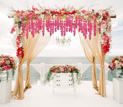 12PCS Artificial Wisteria Hanging Flowers 3.6ft Rose Red Fake Hanging Flowers Garland Silk Flowers Rattan String Faux Wisteria Vine for Garden Home Wedding Arch Decor (Rose Red)
