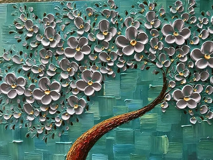 YaSheng Art- 3D Flowers Artwork Oil Painting On Canvas 100% Hand Painted Texture Silver Flowers Paintings Modern Canvas Wall Art Home Bedroom Living Room Office Wall Decor 24x48inch