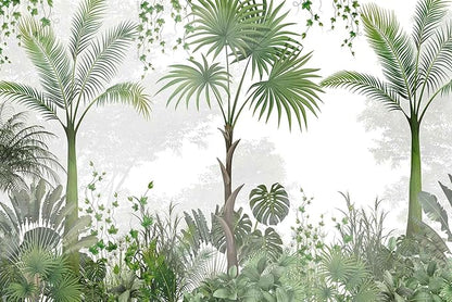 Woods Botanical Landscape Mural, Green Leafy Botanical Wallpaper, Suitable for Bedroom, Living Room, Bathroom Background Wall Decoration（Non-self-Adhesive）