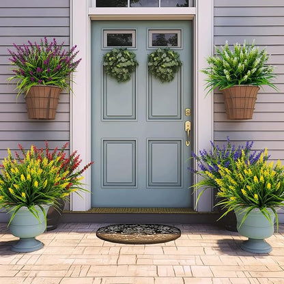 Artificial Flowers for Outdoor Plants 24 Bundles Fake Lavender Plastic Faux Monkey Grass for Verandah Window Garden Office Patio Front Porch UV Resistant for Planter(Yellow)