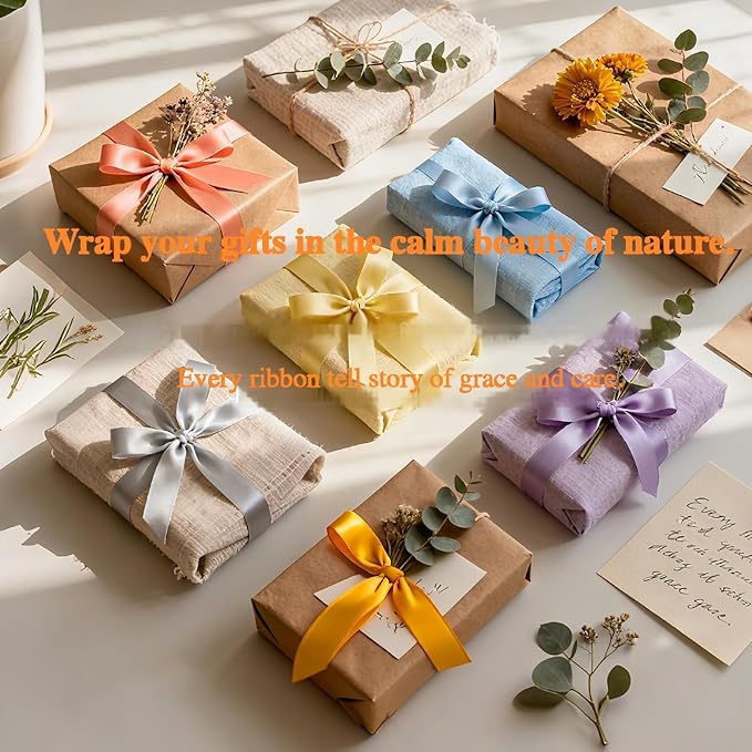 5/8 Double Faced Satin Ribbon 50 Yards,“Morning Meadow”10 Natural Color Ribbon Pack for Gift Wrapping, Crafts, Flower Bouquet, Christmas Easter Wedding Party Decor, Hair & Bows